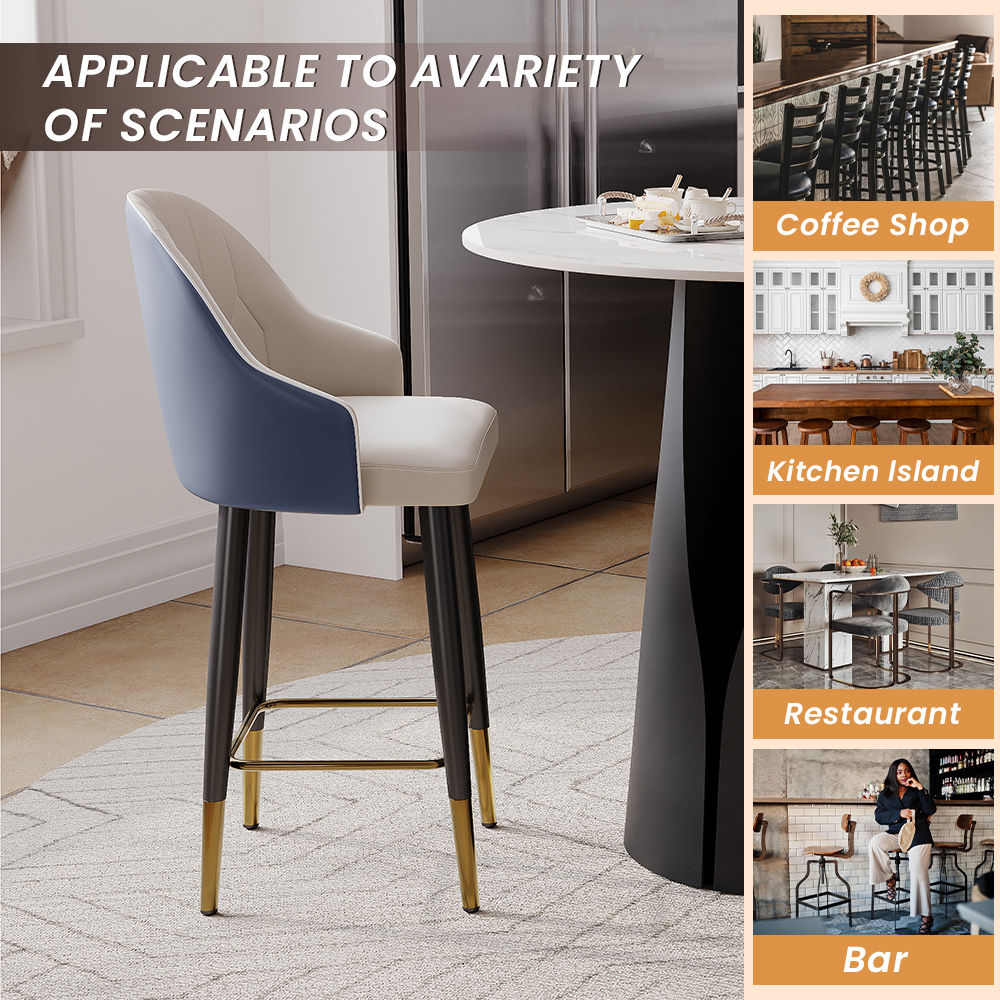 Modern Navy Blue PU Leather Bar Stools