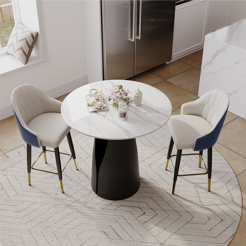 Modern Navy Blue PU Leather Bar Stools