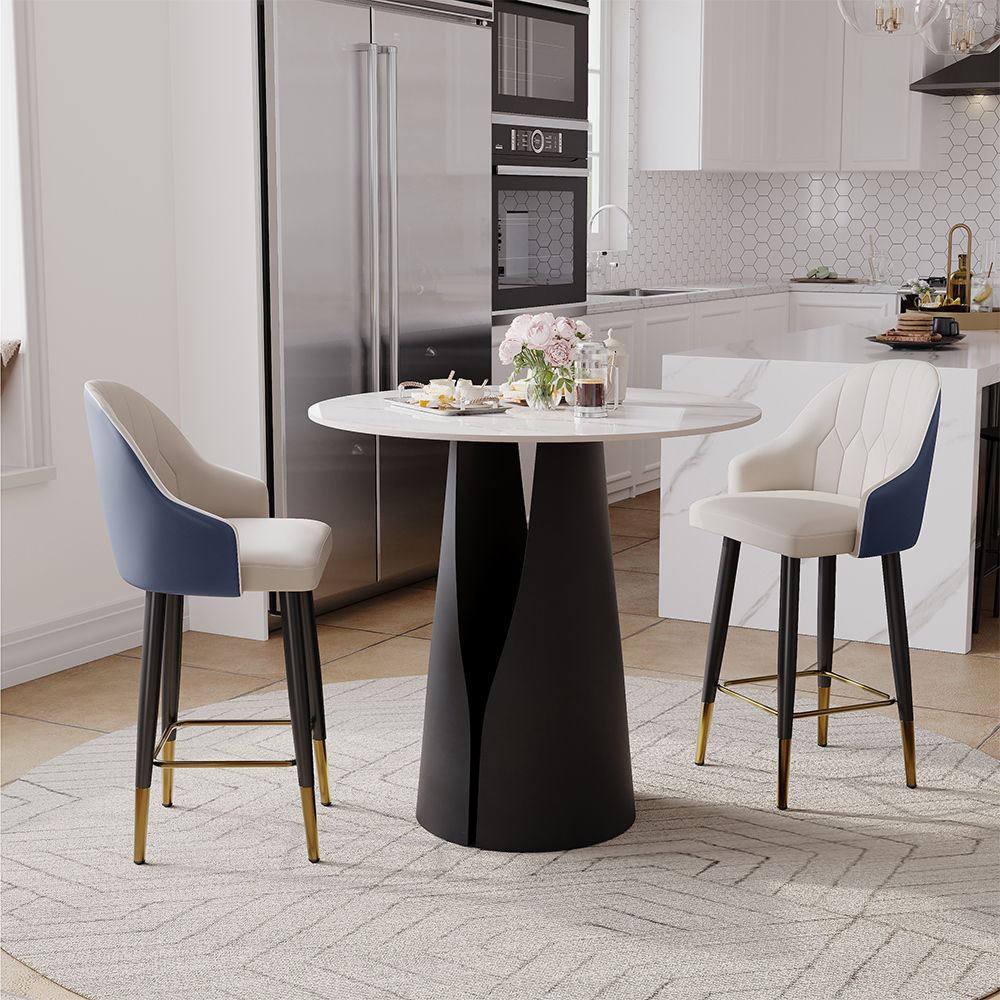 Modern Navy Blue PU Leather Bar Stools