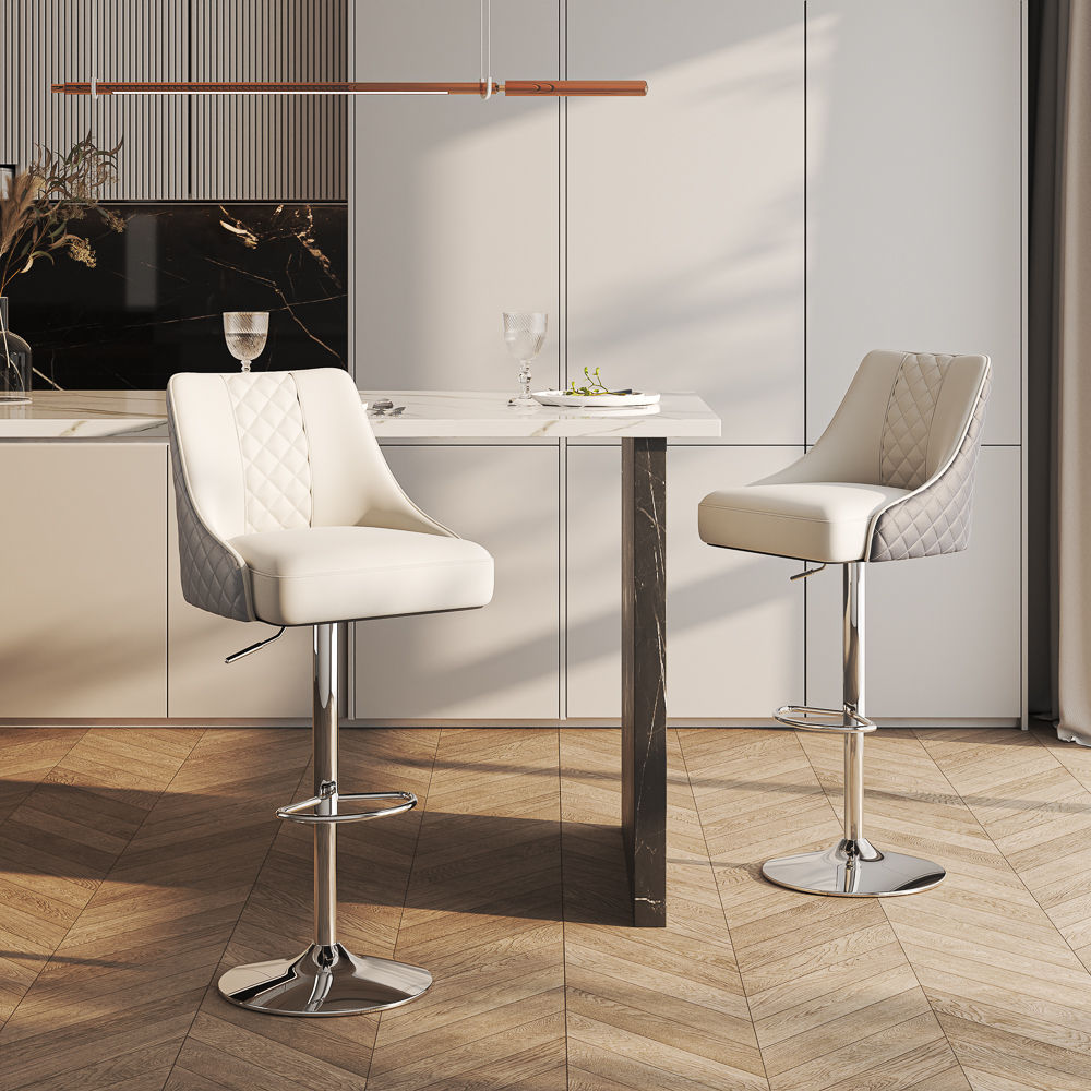 Modern Gray PU Leather Bar Stools