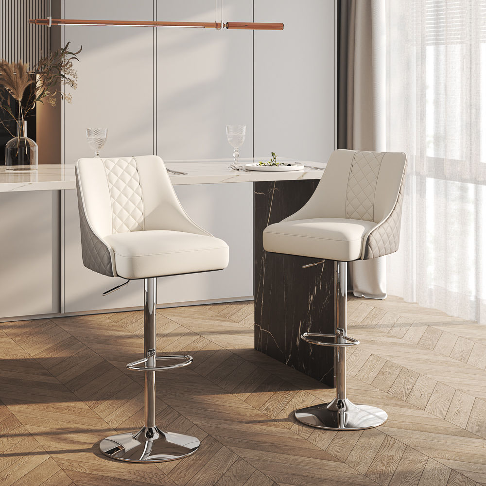 Metal Leg Gray PU Leather Bar Stools