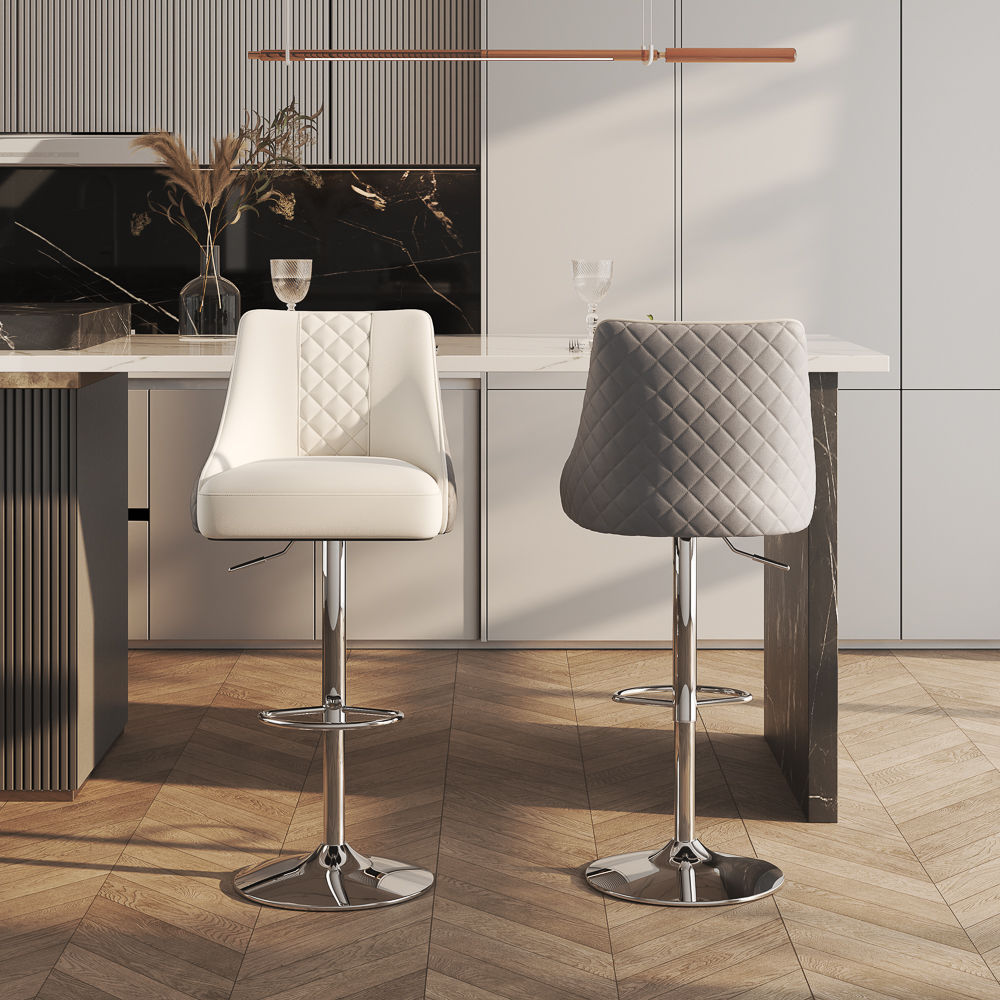 Modern Gray PU Leather Bar Stools