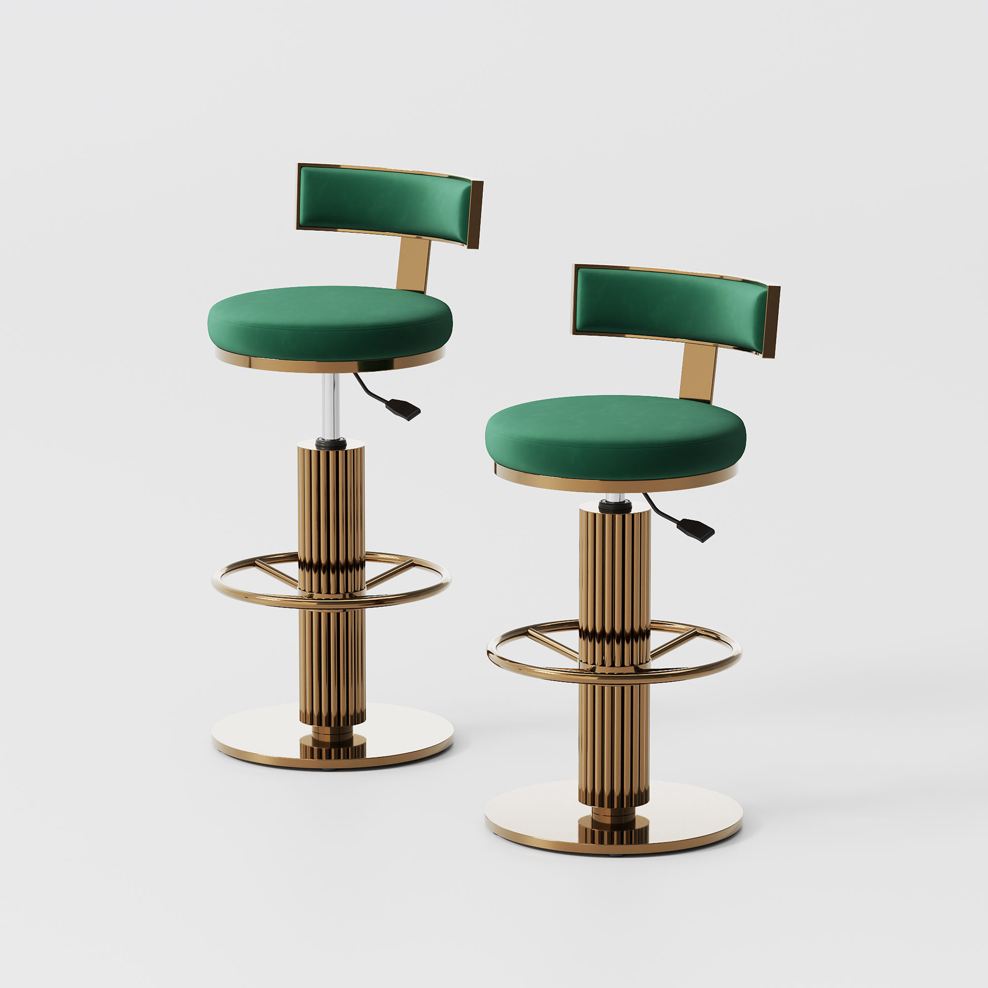Adjustable Height Green Velvet Bar Stools