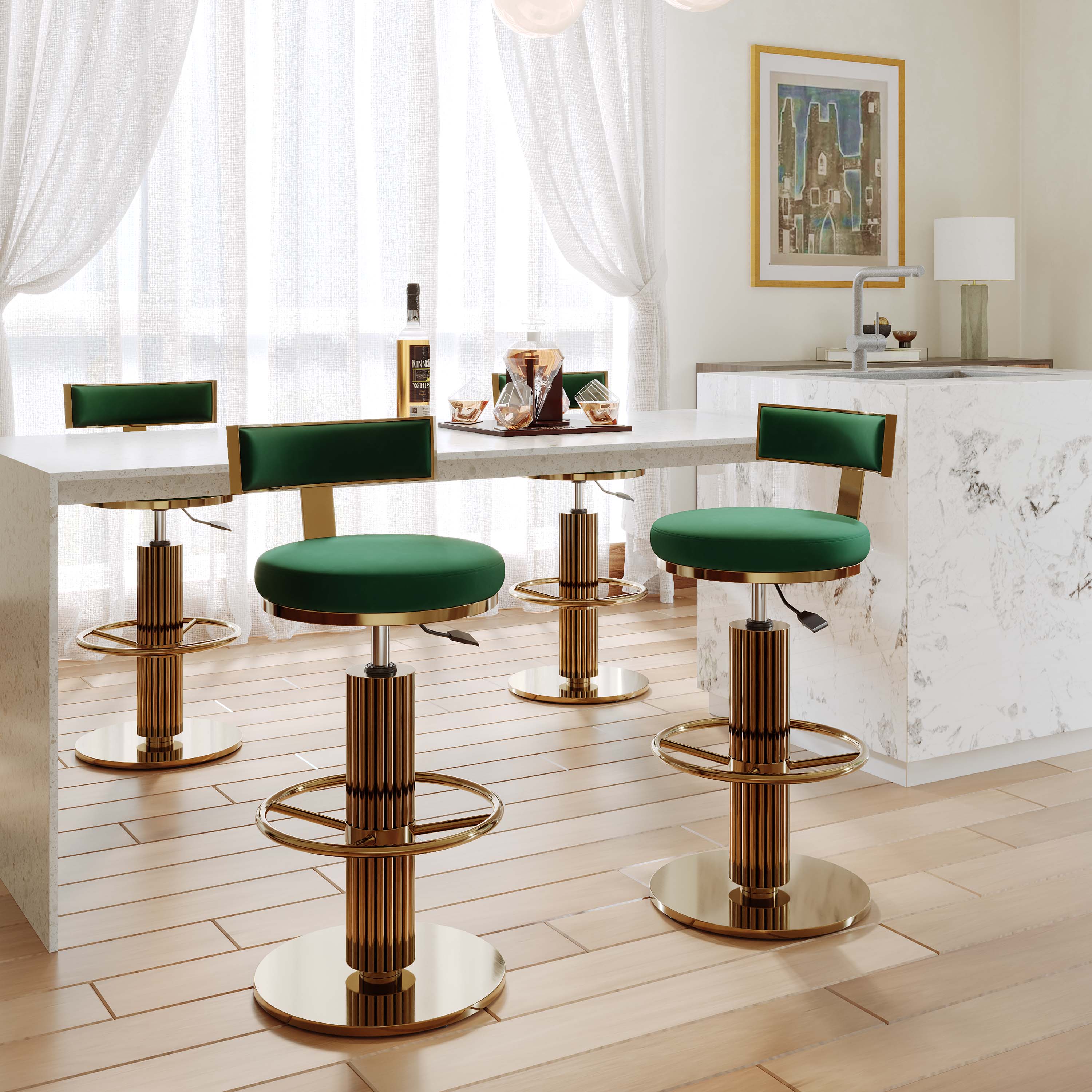 Modern Green Velvet Bar Stools