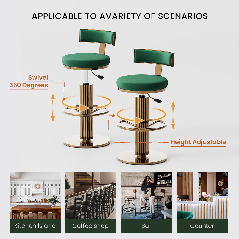 Modern Green Velvet Bar Stools