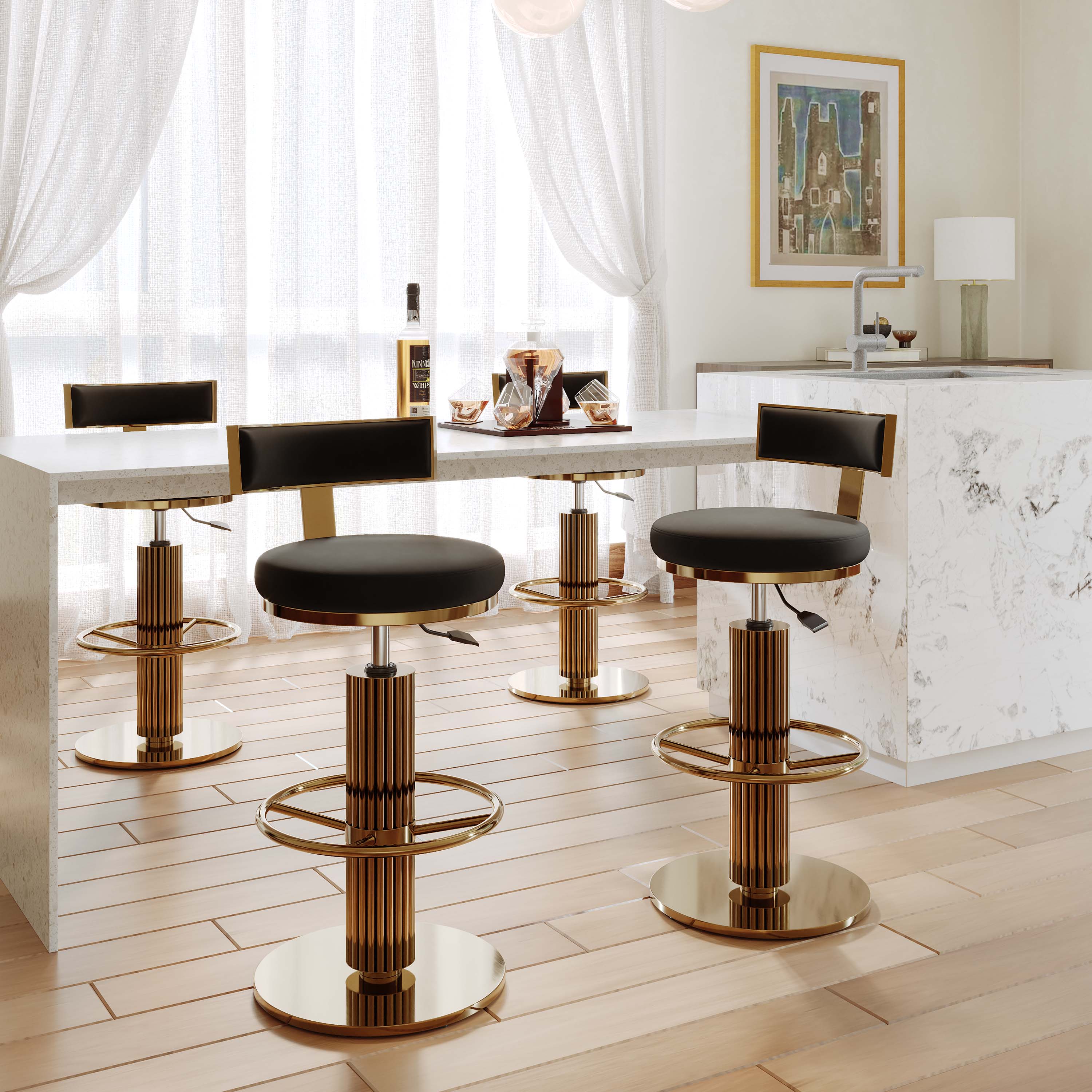 Partly Assemble Black Velvet Bar Stools