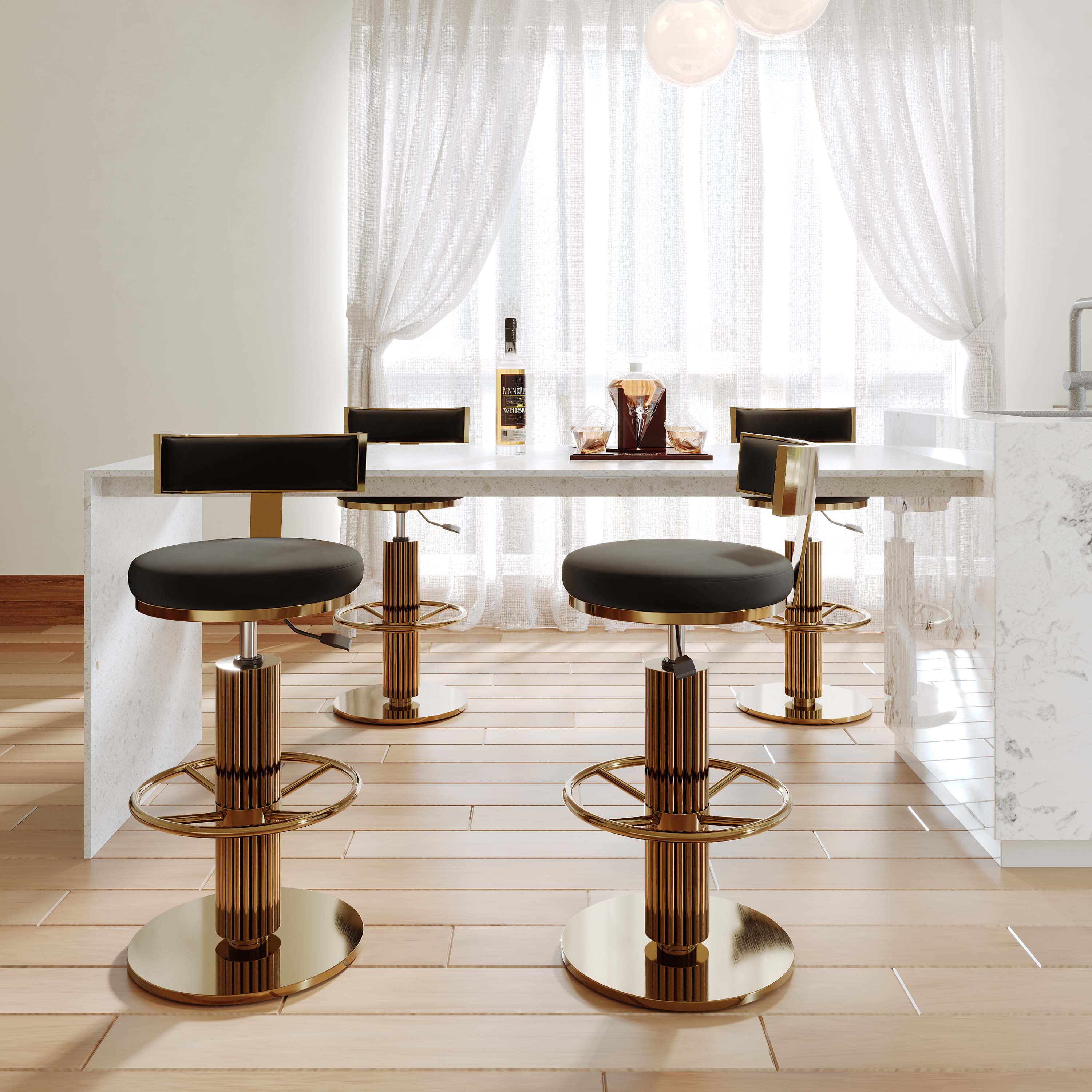Adjustable Height Black Velvet Bar Stools