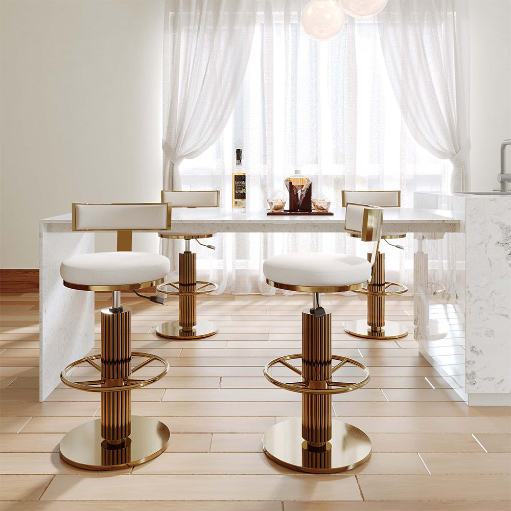 Adjustable Height White Velvet Bar Stools