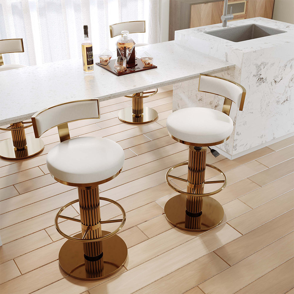 Modern White Velvet Bar Stools