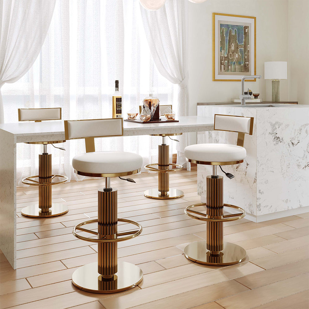 Modern White Velvet Bar Stools