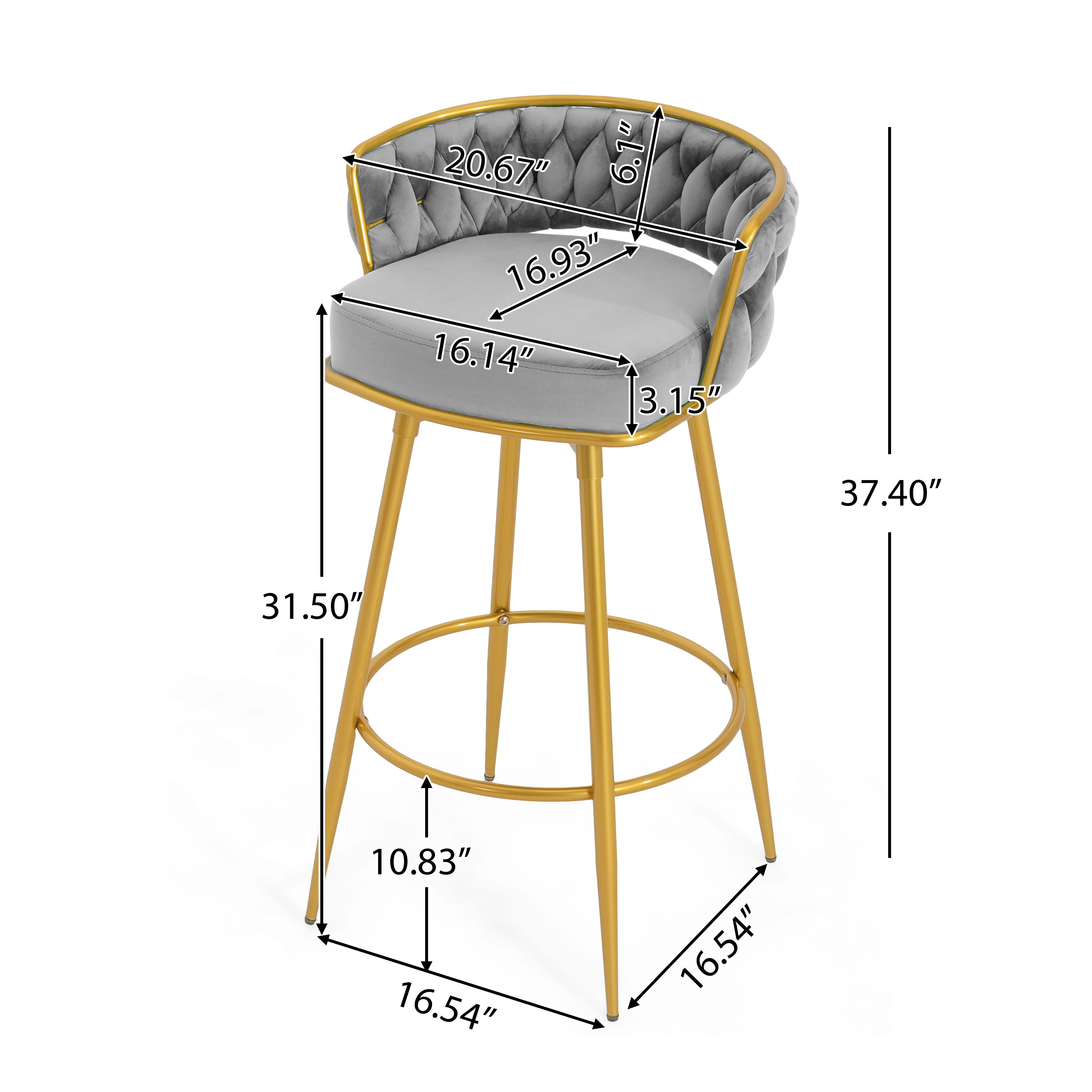 Partly Assemble Gray Metal & Polyester Bar Stools