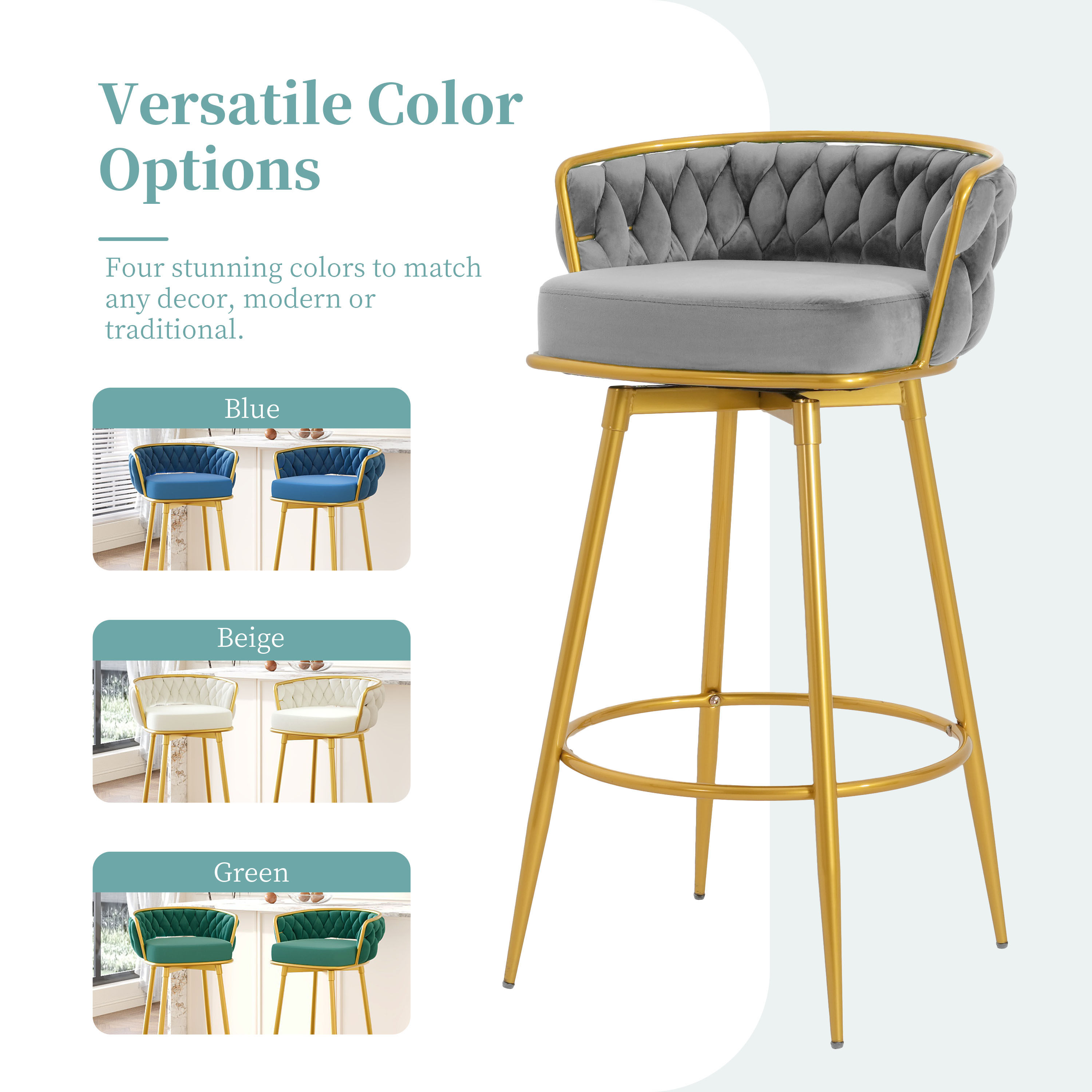 Metal Leg Gray Metal & Polyester Bar Stools