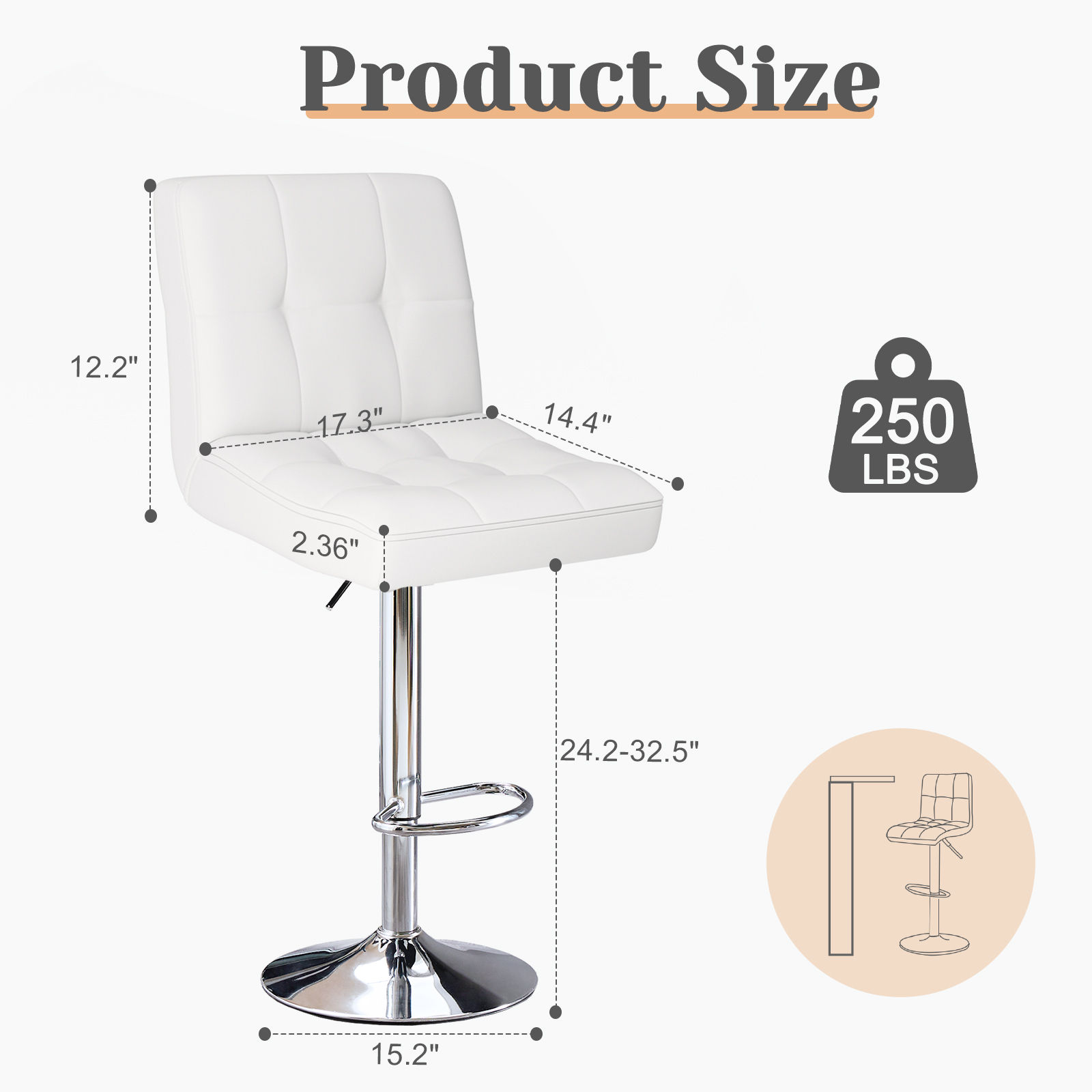 Partly Assemble White PU Leather Bar Stools