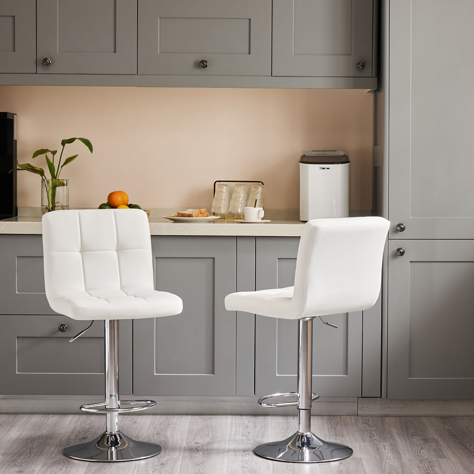 Metal Leg White PU Leather Bar Stools