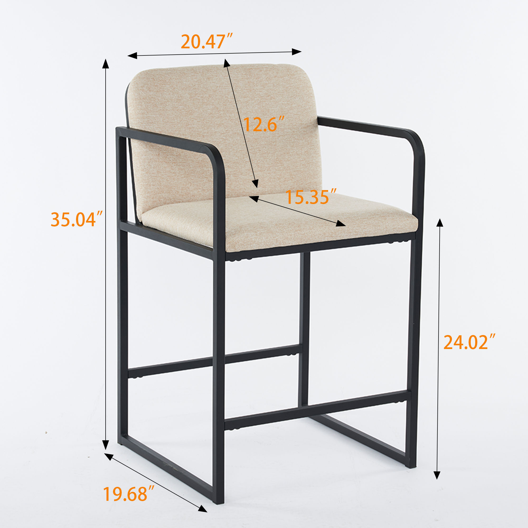 Fabric Beige Fabric & Metal Bar Stools