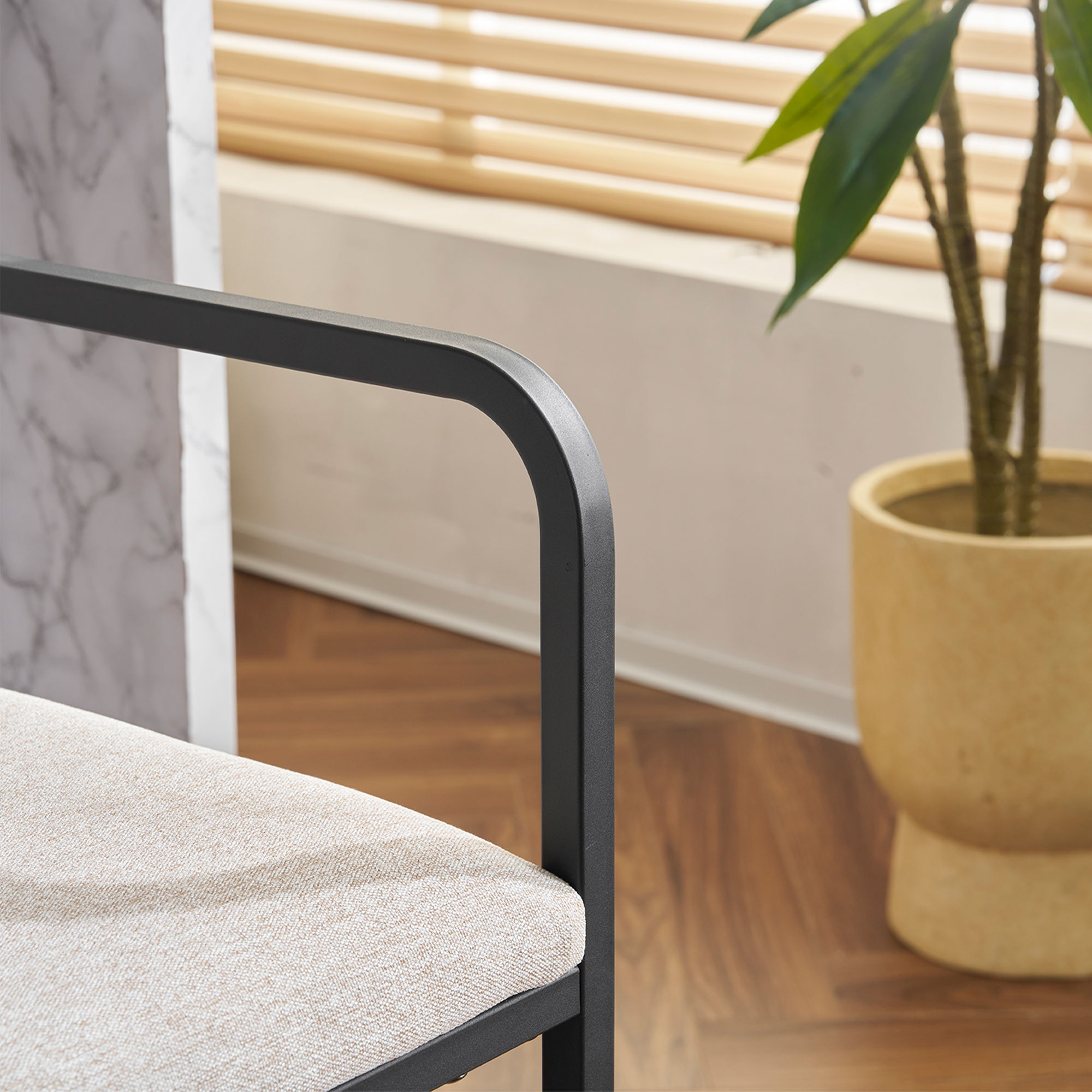 Metal Leg Beige Fabric & Metal Bar Stools