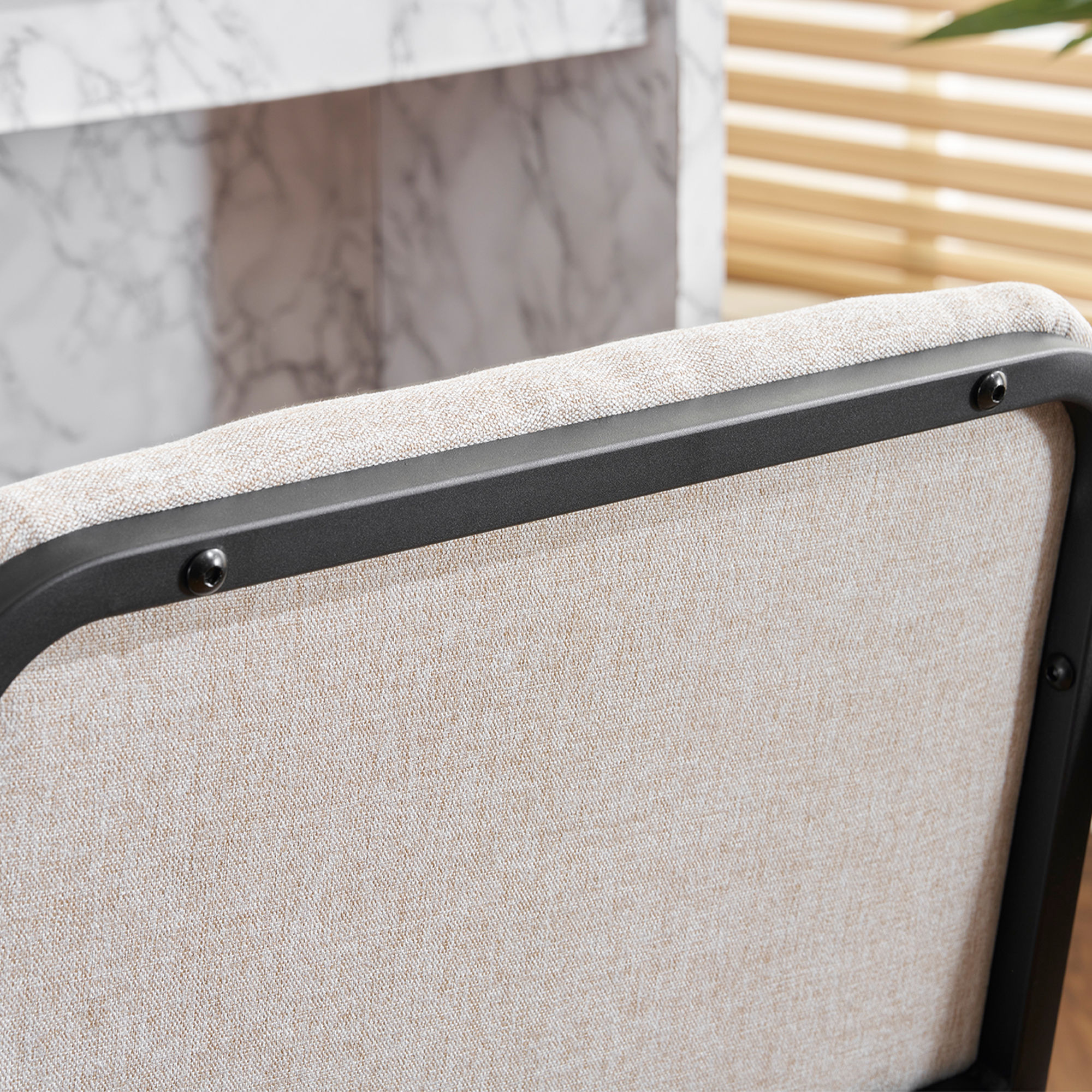 Modern Beige Fabric & Metal Bar Stools