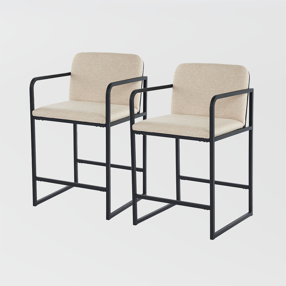 2 Seaters Beige Fabric & Metal Bar Stools