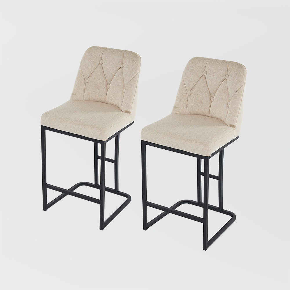 Partly Assemble Beige Fabric & Metal Bar Stools