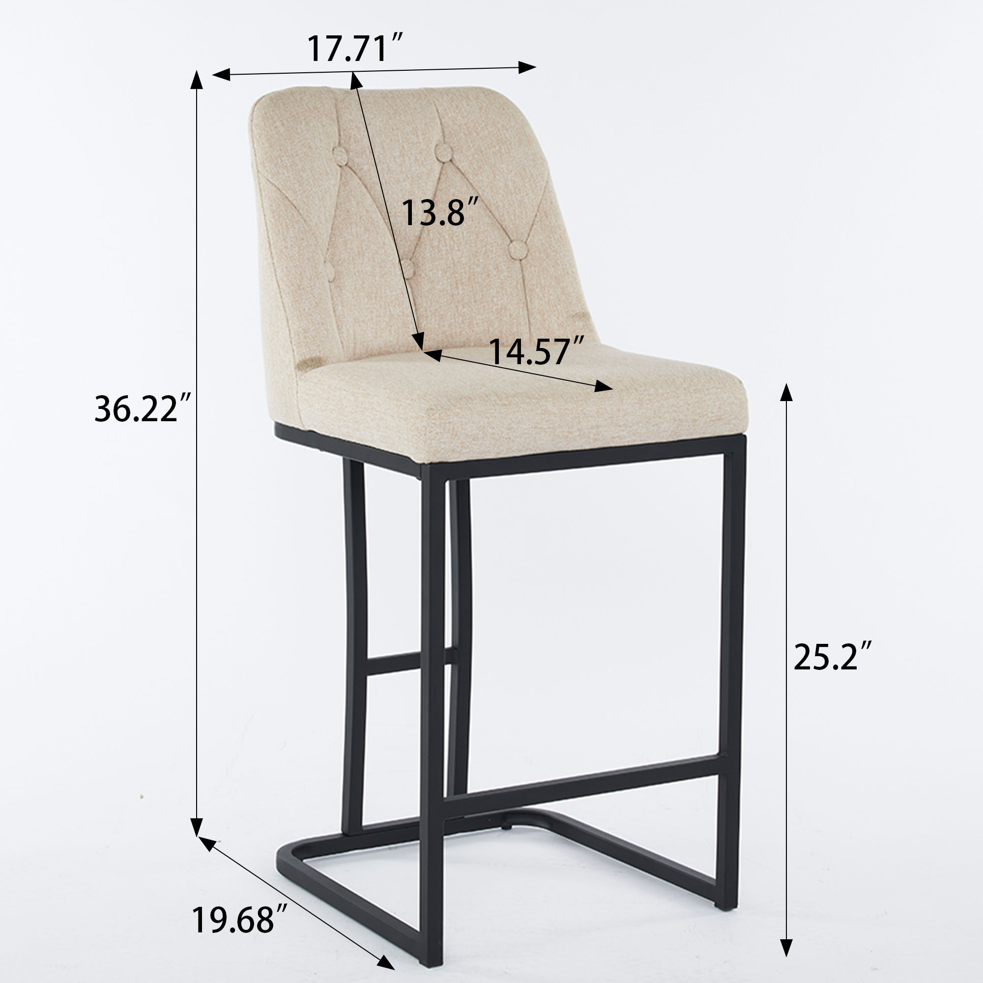 Modern Beige Fabric & Metal Bar Stools