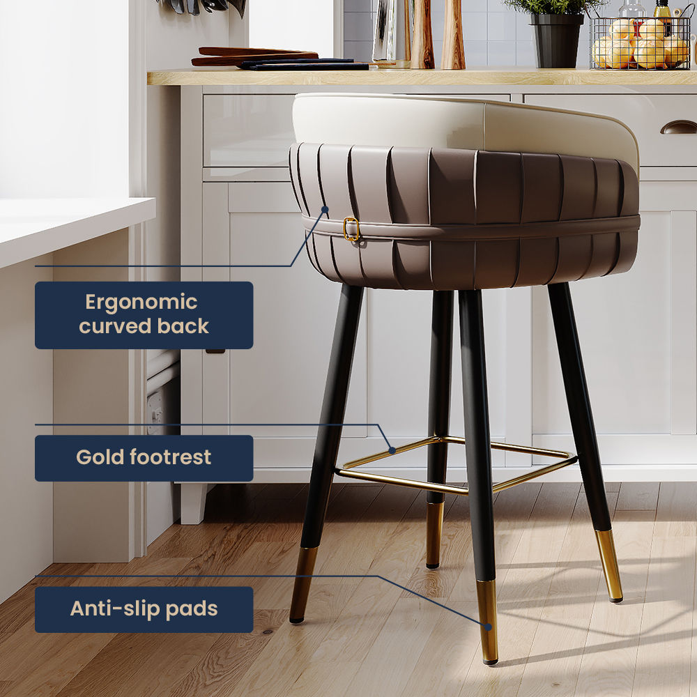 Metal Leg Beige & Brown PU Leather Bar Stools