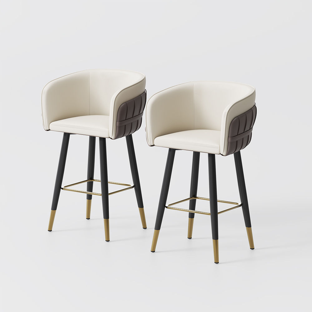 Leather Beige & Brown PU Leather Bar Stools