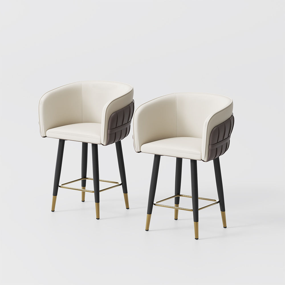 Modern Beige & Brown PU Leather Bar Stools