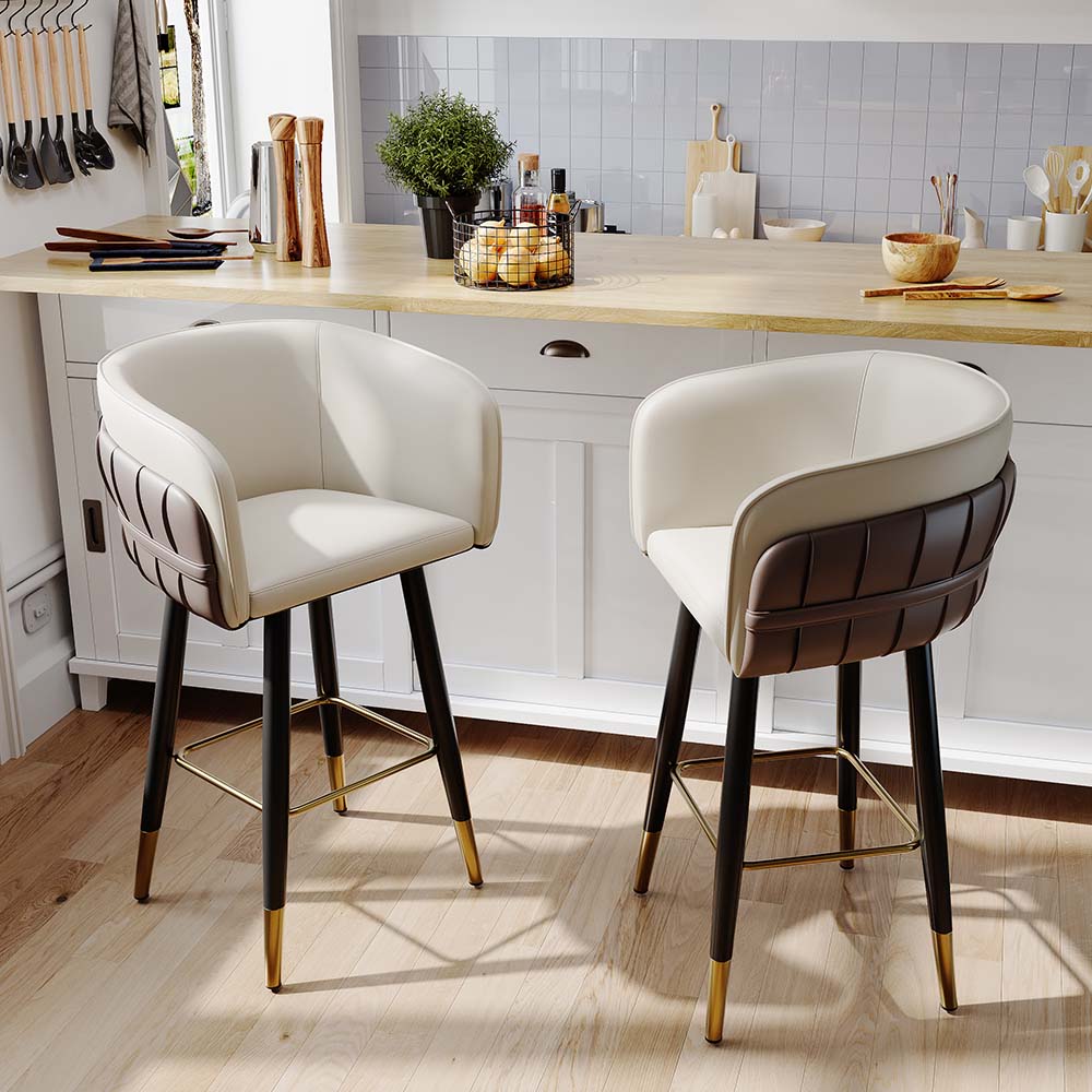Partly Assemble Beige & Brown PU Leather Bar Stools