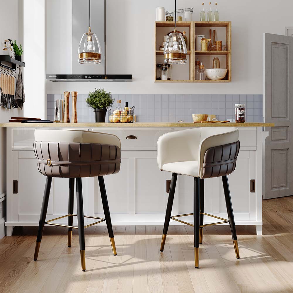 Modern Beige & Brown PU Leather Bar Stools