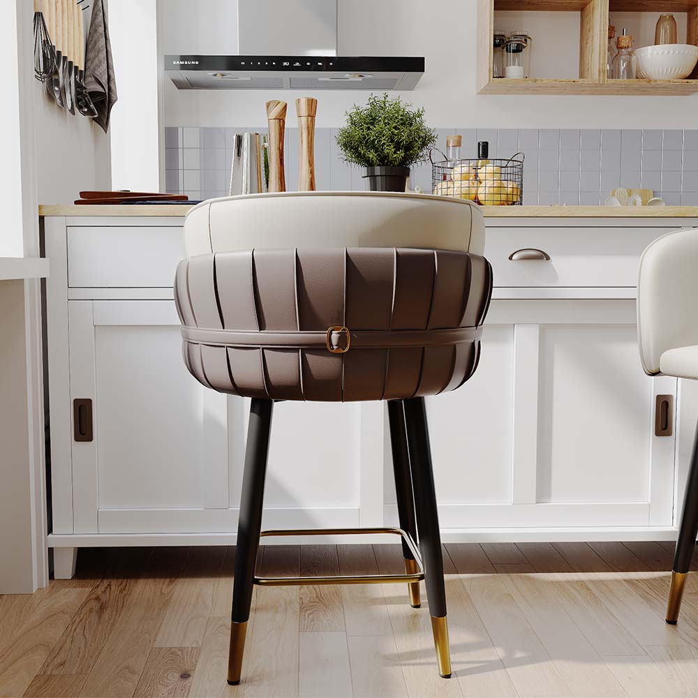 Modern Beige & Brown PU Leather Bar Stools