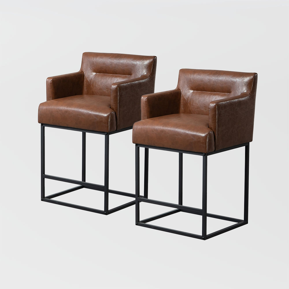 2 Seaters Dark Brown PU Leather Bar Stools