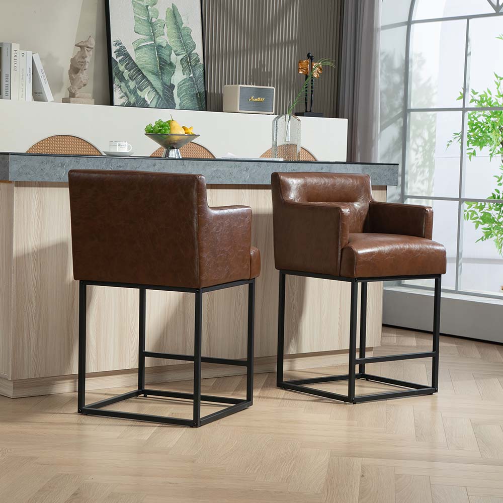 Partly Assemble Dark Brown PU Leather Bar Stools