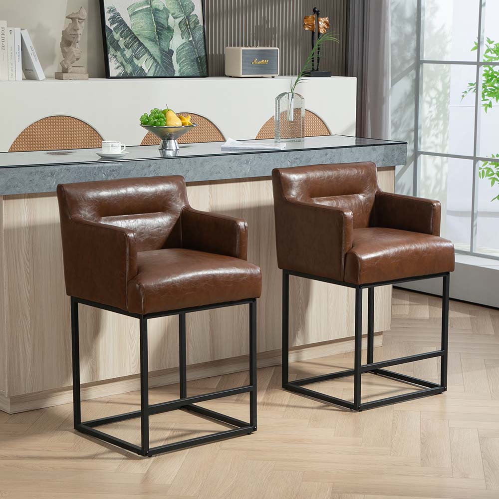 Modern Dark Brown PU Leather Bar Stools