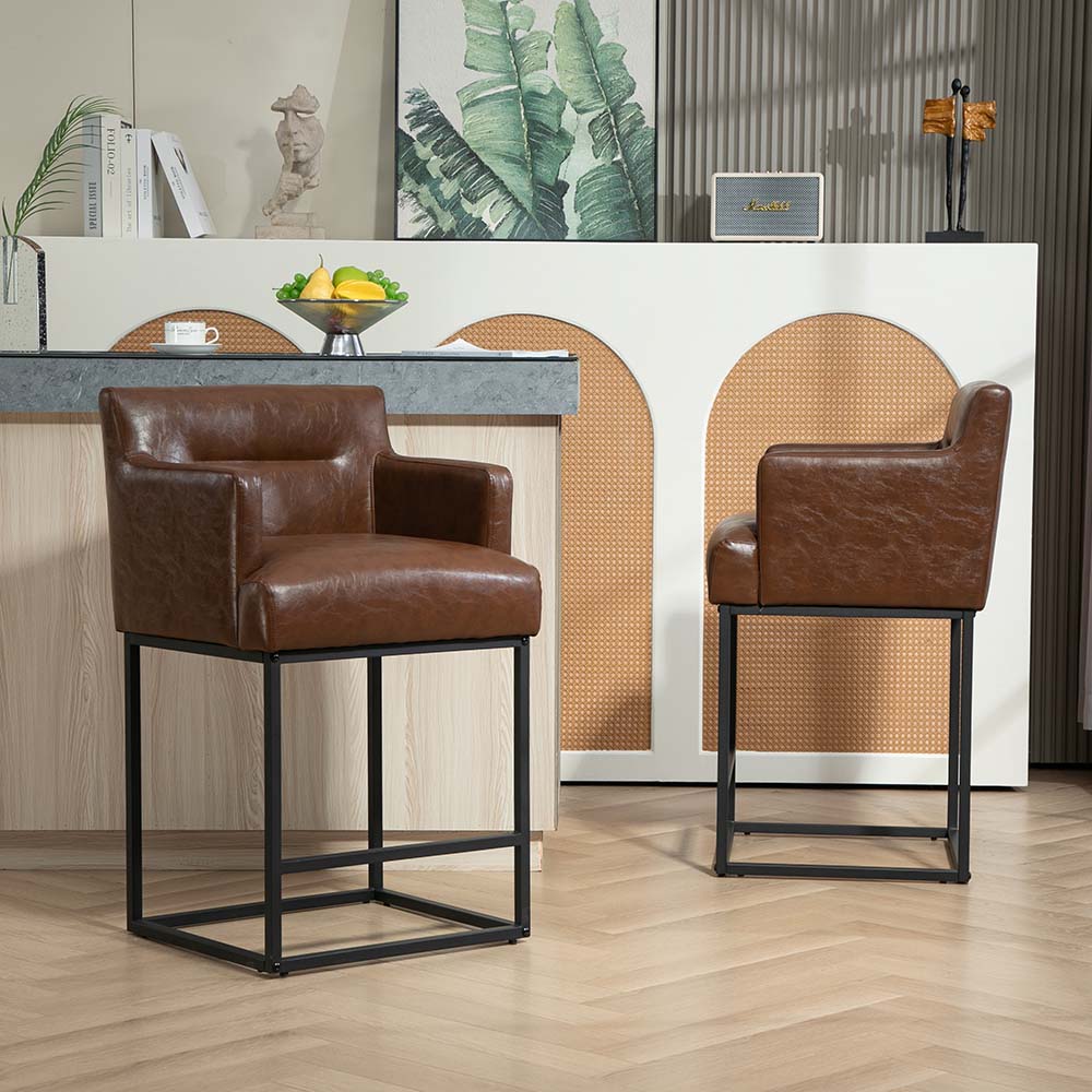 Metal Leg Dark Brown PU Leather Bar Stools