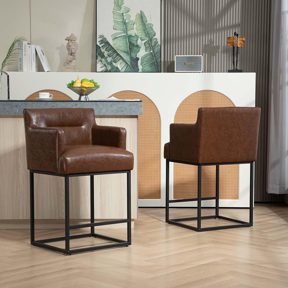 Metal Leg Dark Brown PU Leather Bar Stools