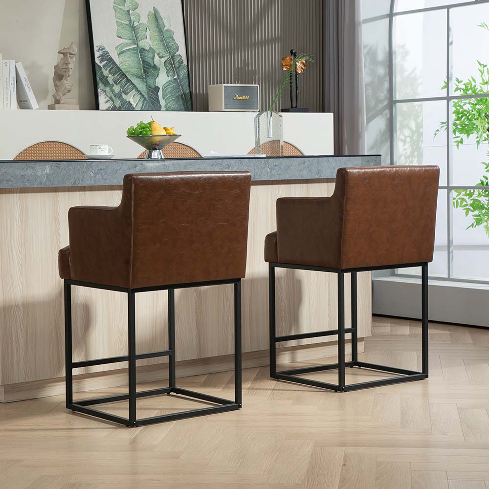Leather Dark Brown PU Leather Bar Stools