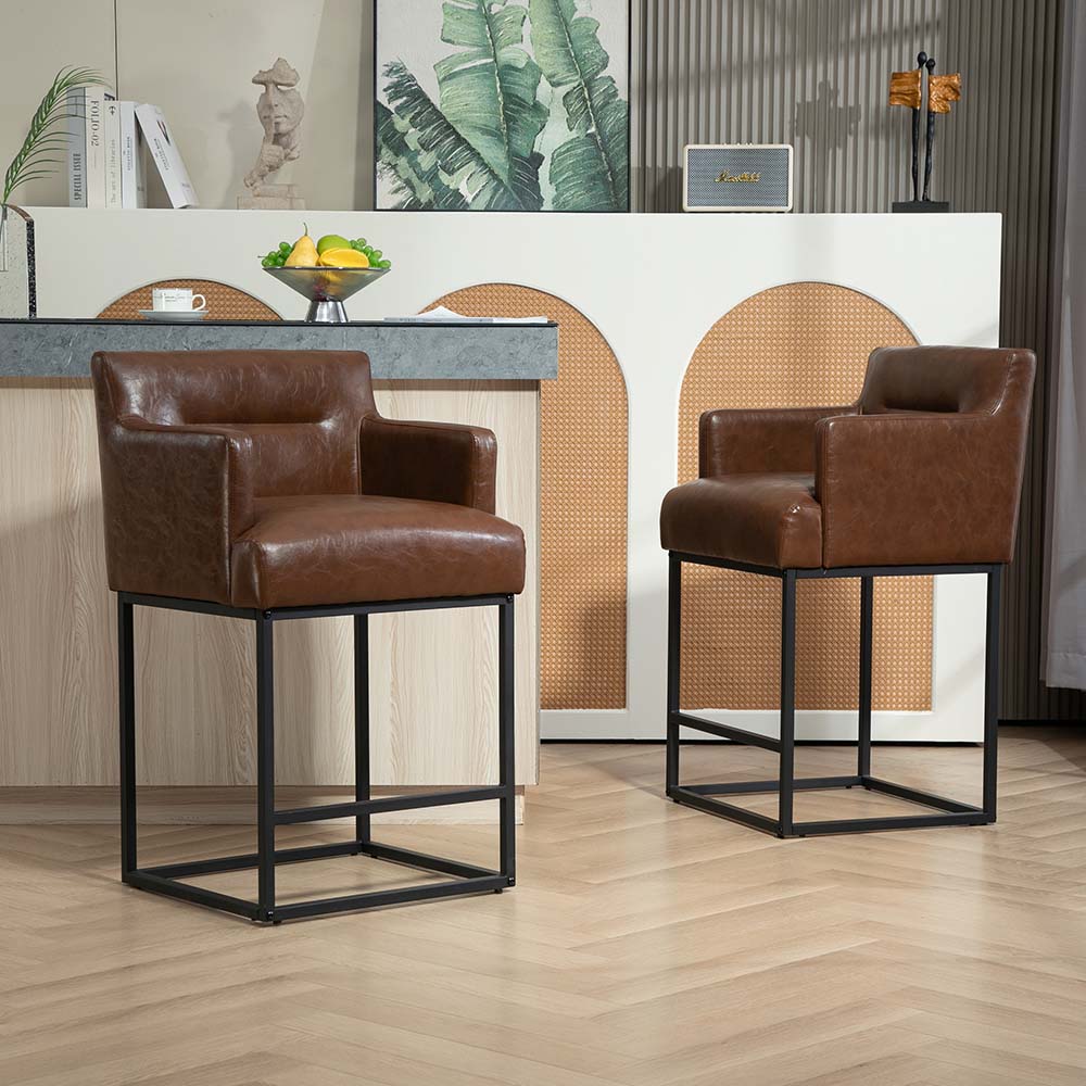 for 4 Dark Brown PU Leather Bar Stools