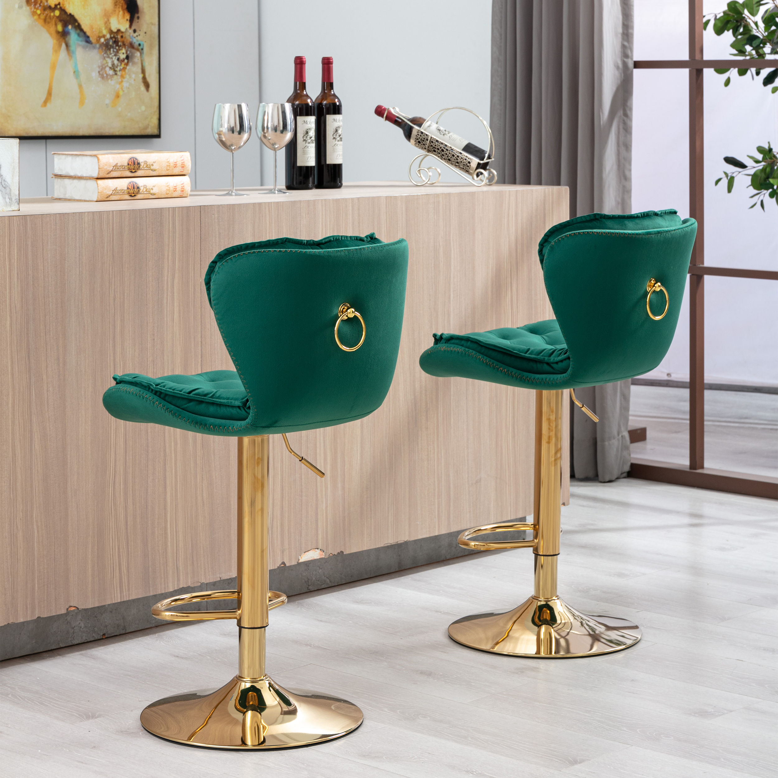 Partly Assemble Green Velvet Bar Stools