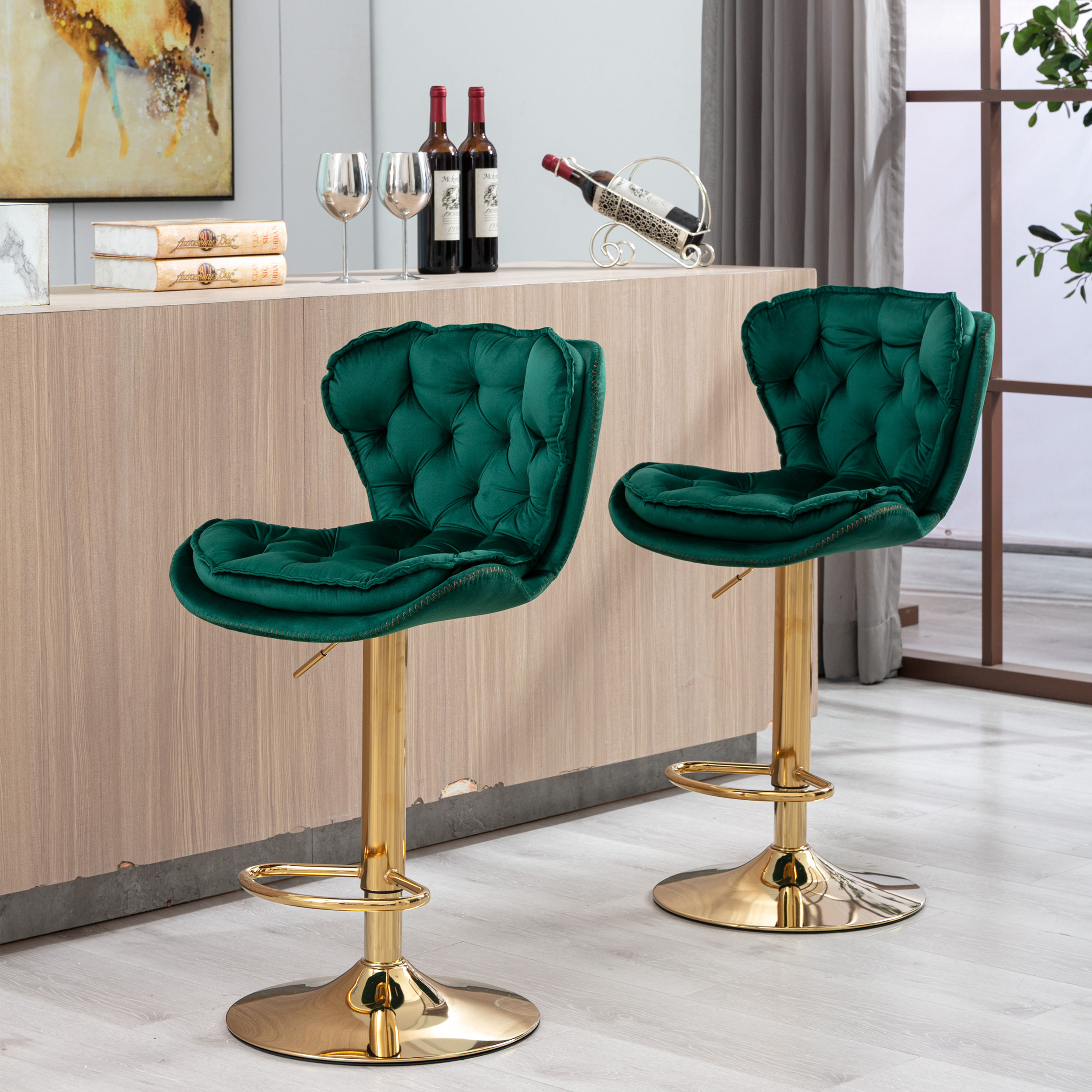 Partly Assemble Green Velvet Bar Stools