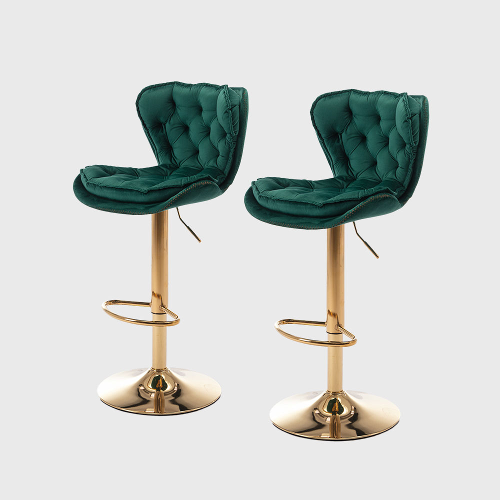 Metal Base Green Velvet Bar Stools