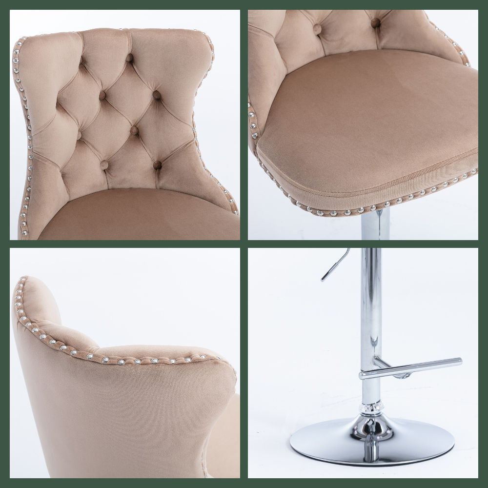 Metal Leg Khaki Velvet+Foam Bar Stools & Counter Stools