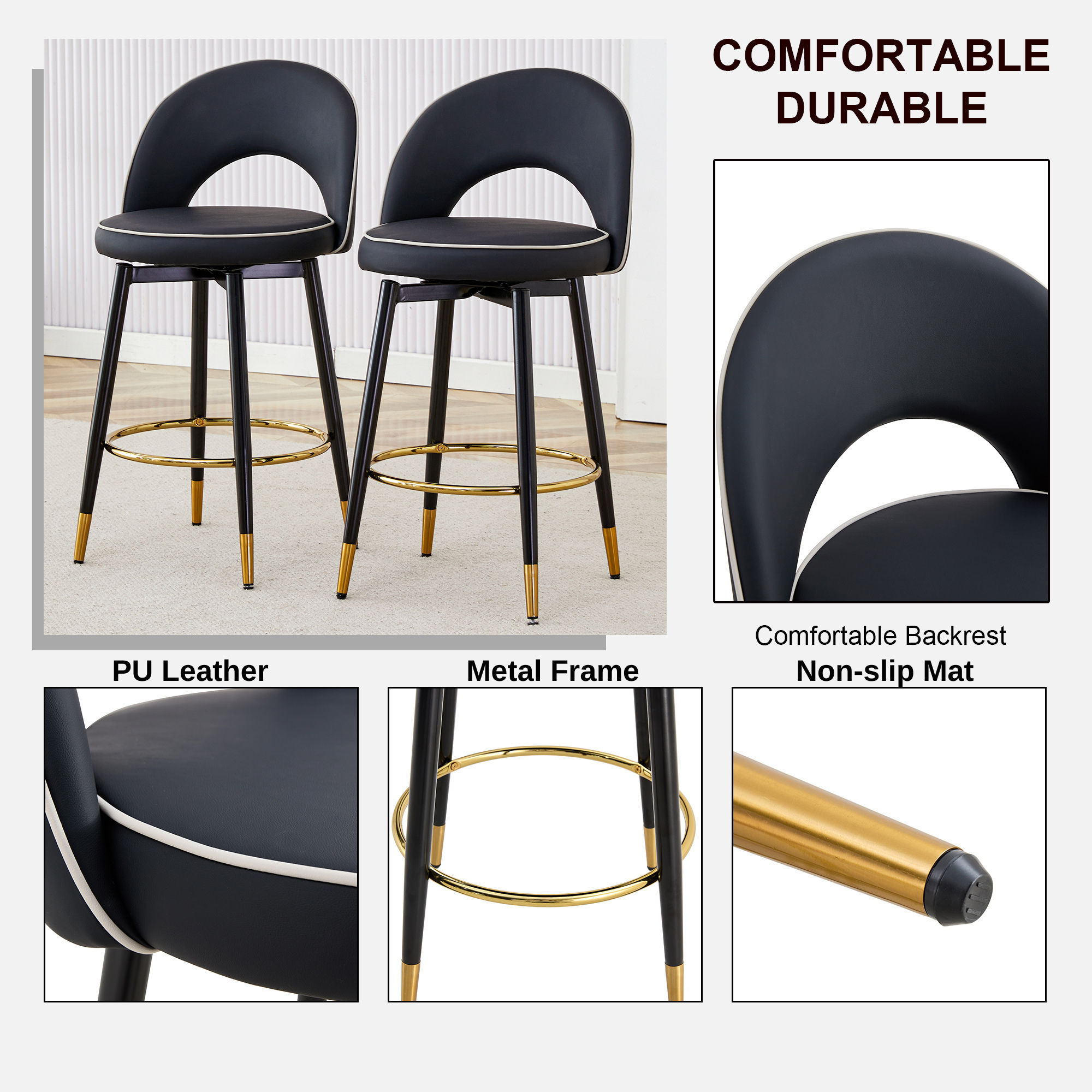 Rotate Black PU Leather Bar Stools & Counter Stools