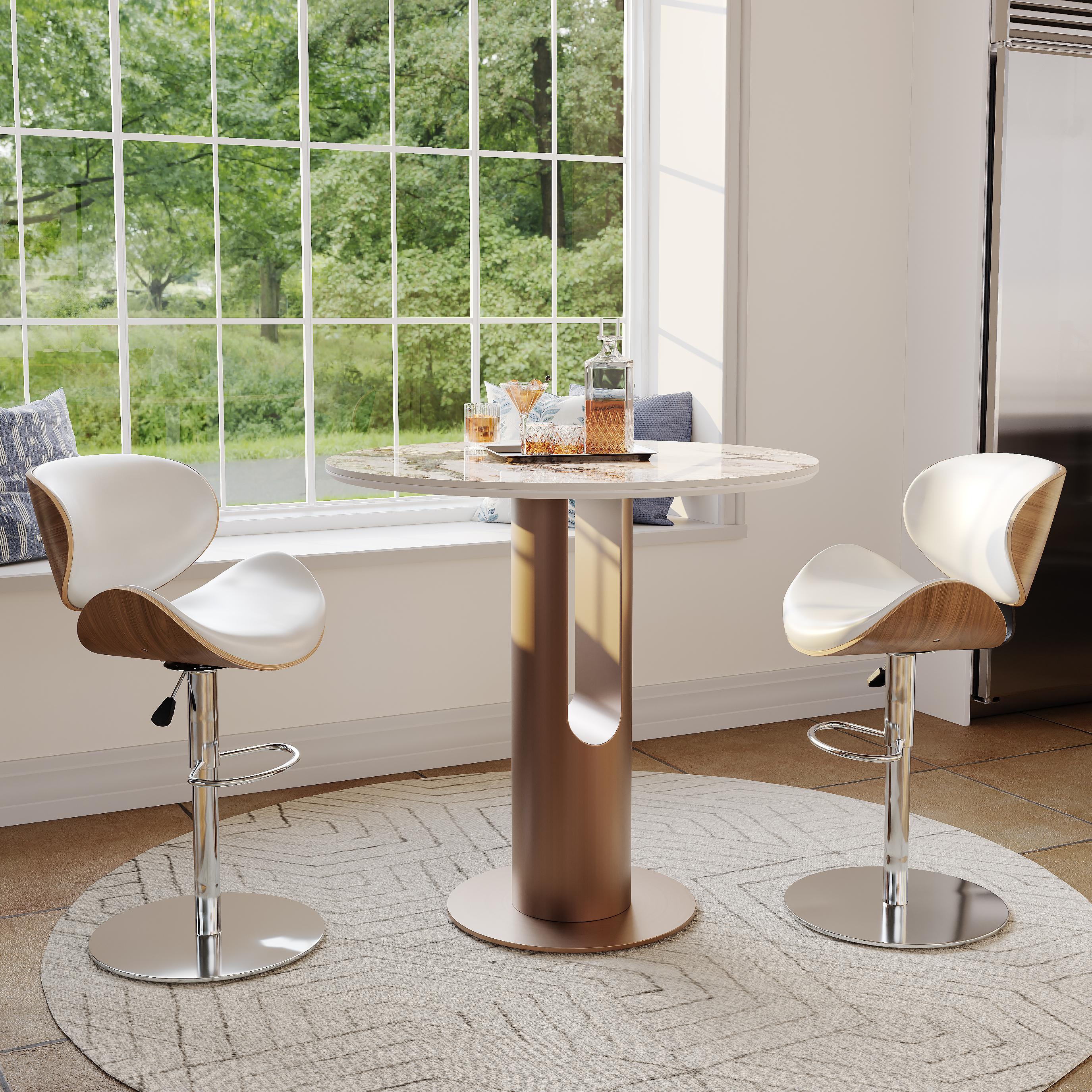 Modern White & Walnut PU Leather Bar Stools & Counter Stools