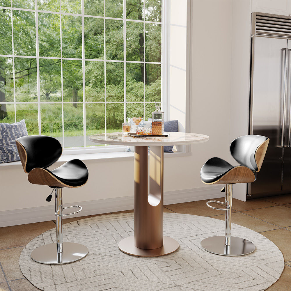 Partly Assemble Black & Walnut PU Leather Bar Stools & Counter Stools