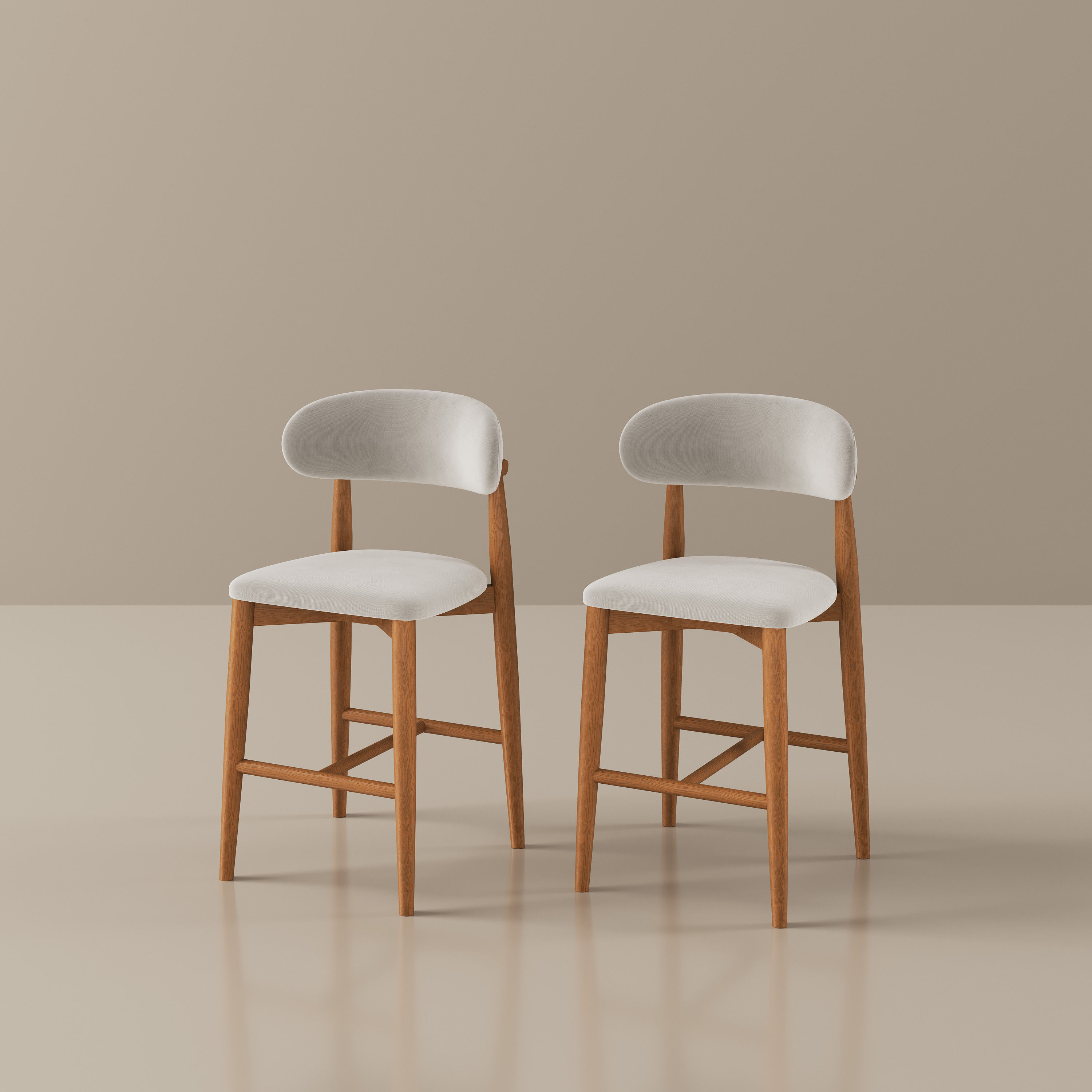Wood Beige & Walnut Cotton Linen Bar Stools & Counter Stools