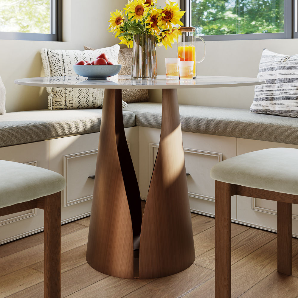 Seats 4 White & Bronze Glossy Sintered Stone Bar Stools & Counter Stools