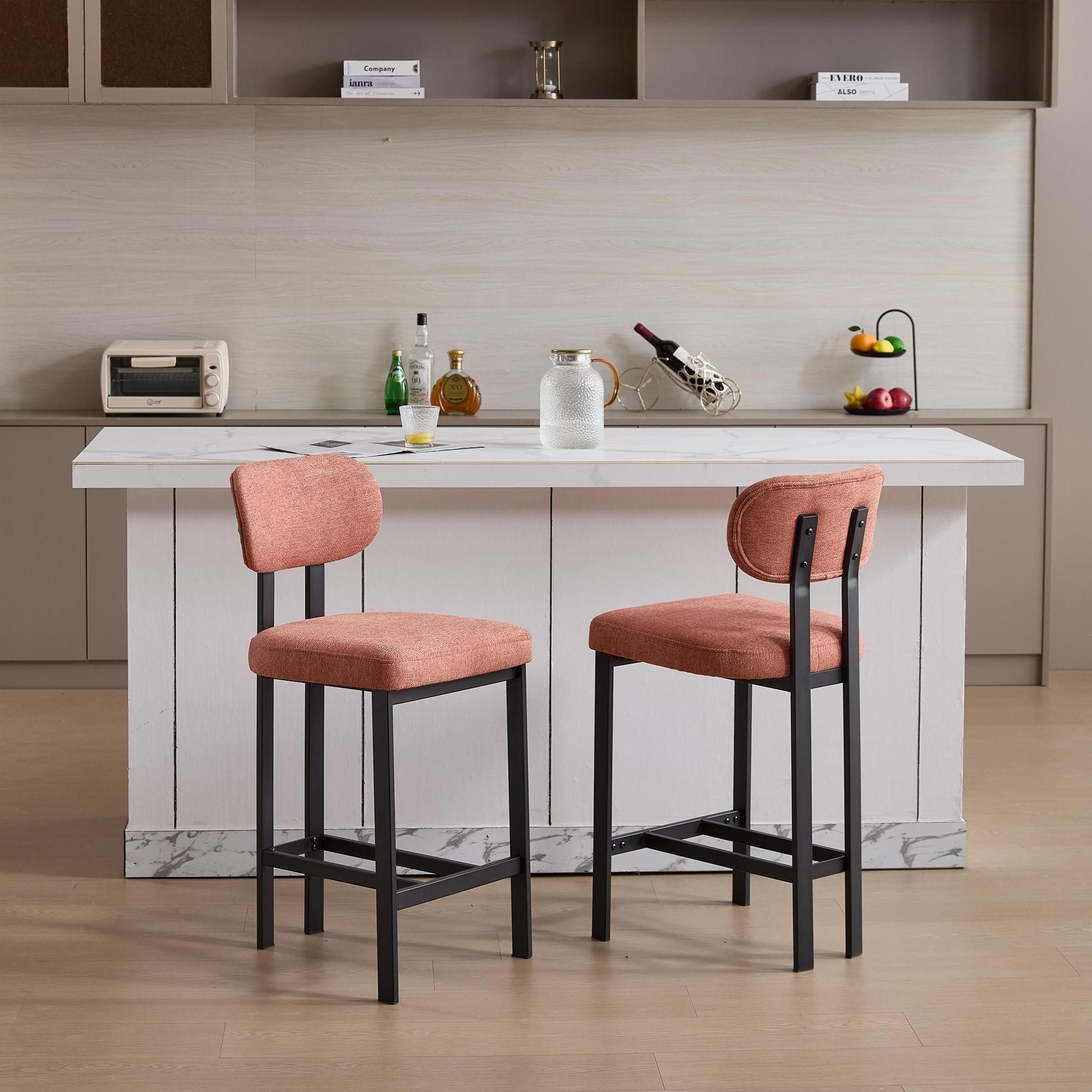 Partly Assemble Orange & Black Fabric Bar Stools & Counter Stools