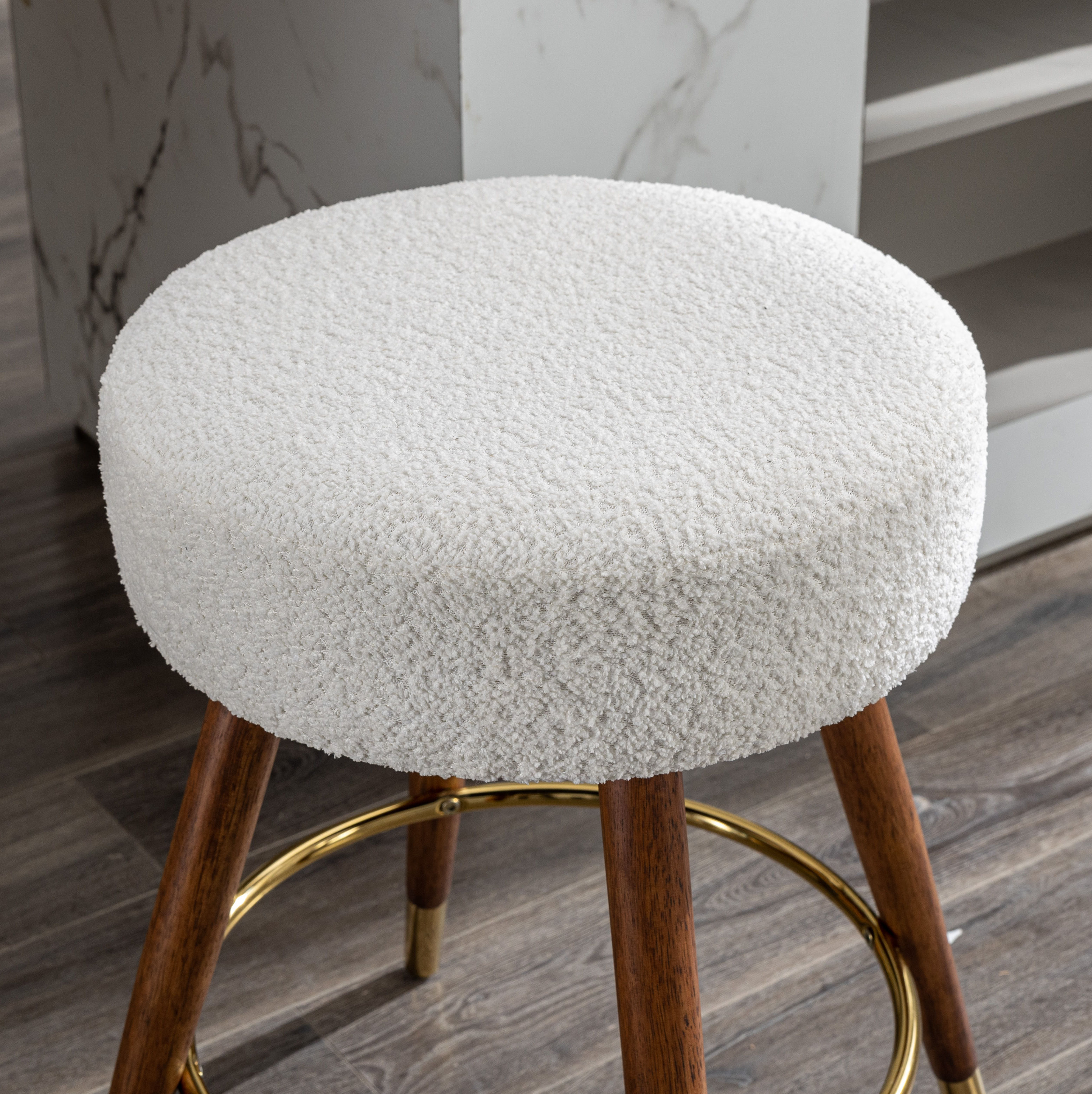 Partly Assemble White & Walnut Boucle Bar Stools & Counter Stools