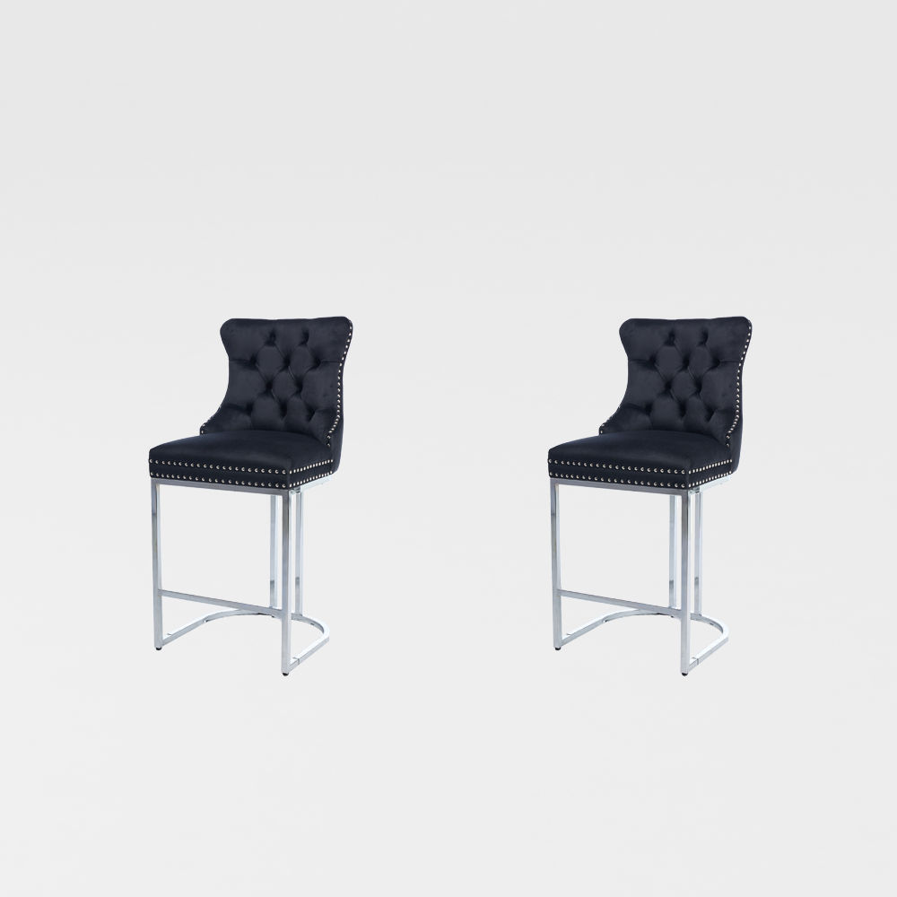 Velvet Black & Silver Velvet Bar Stools & Counter Stools