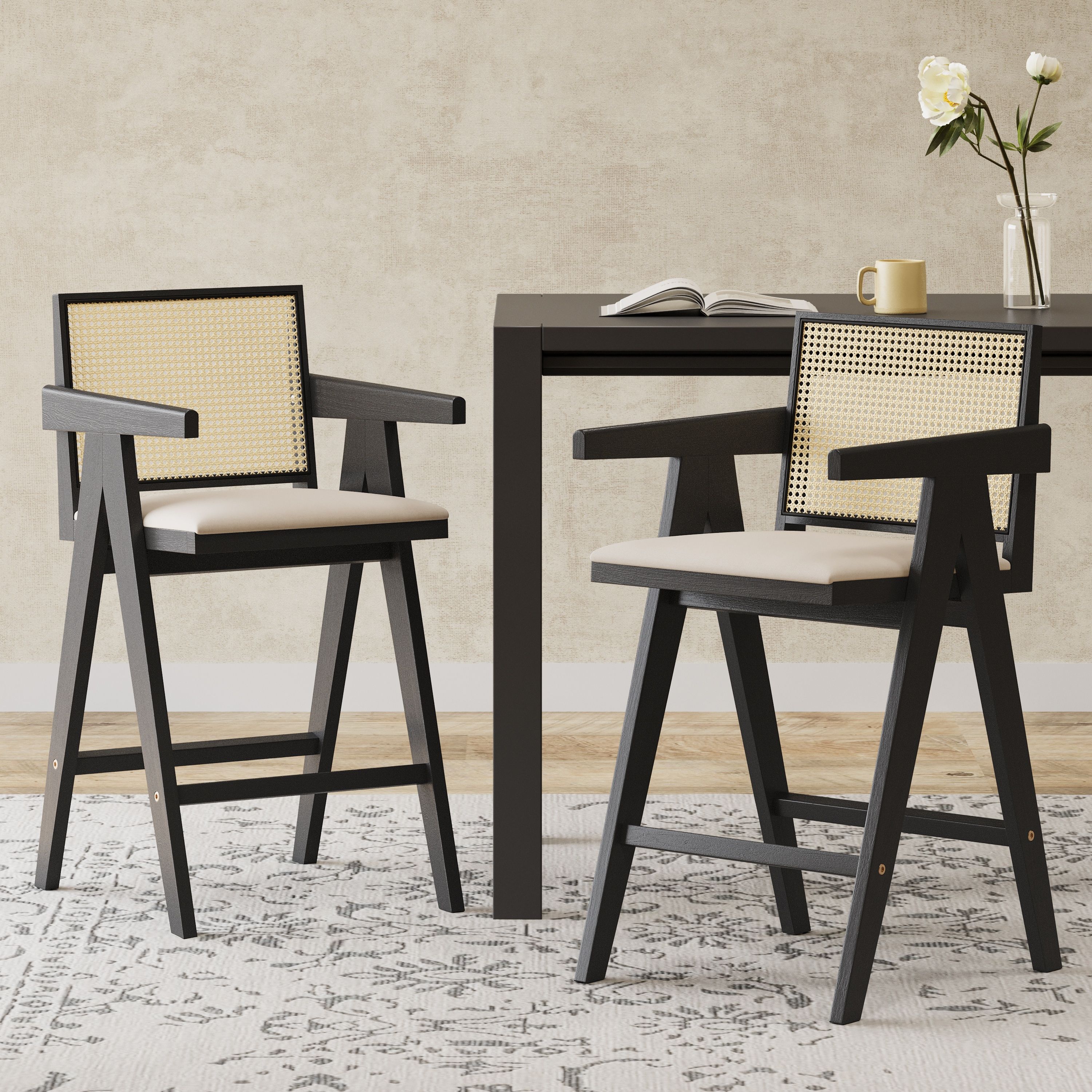 Partly Assemble Black & Gray Fabric Bar Stools & Counter Stools